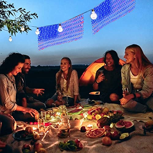 MUYUN American Flag Lights Solar Powered&Plug-in, 420LED Flag Net Light with Remote, 8 Modes Fairy String Light for Christmas Decorations Party Home Decor July 4th Independence Day - Image 3