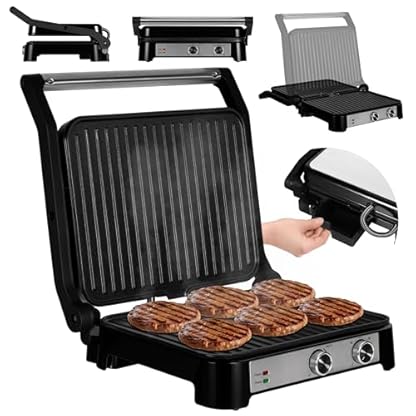 ZEEGMA GRILL CHEF BASE CONTROL 2-in-1 Elektro-Kontaktgrill und Toaster für Paninis, Toast, Steaks, 2000 W, Antihaftbeschichtung, Timer, Temperatur- und Neigungswinkelverstellung