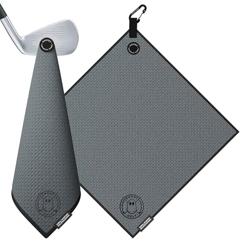 Ghost Golf Magnetic Towel (Greenside) - Premium Ultra-Absorbent Microfiber Golf Towel With Magnet For Golf Carts Or Clubs - 18' X 18' Golfing Gear - Waffle Weave Pattern (Dark Grey)