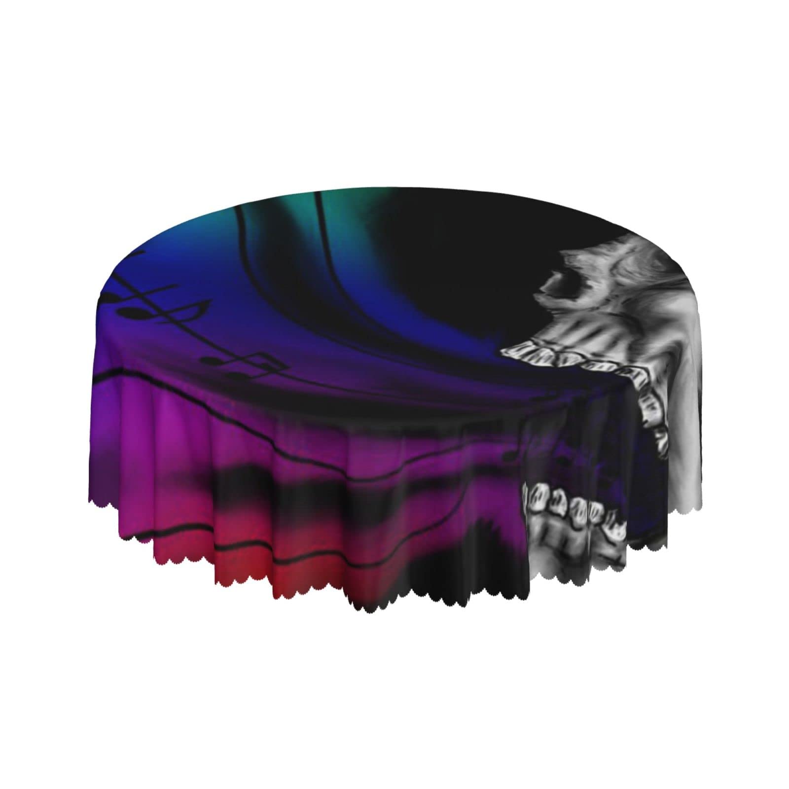 Lsjuee Skull Music Abstract Colorful Round Tablecloth 60 Inch Printed Washable Tablecloth for Dining Party Holiday Fall Home Decorative