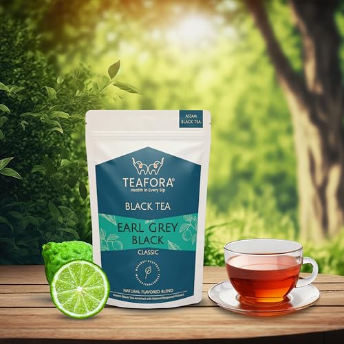 Image of TEAFORA Earl Grey Black Tea | Assam Loose Leaf Black Tea Enriched with Natural Bergamot Extract | Full Bodied with Citrusy Notes | 100% NATURAL INGREDIENTS -100g