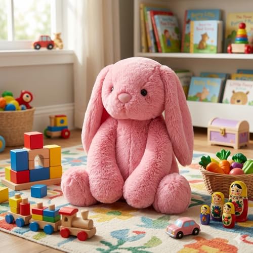 Image of Cionum 35cm Coral Bunny Plush - Ultra-Soft Floppy Stuffed Animal Rabbit with Long Ears - Bunny Soft Toy for Kids, Girls Room Decor & Gifting