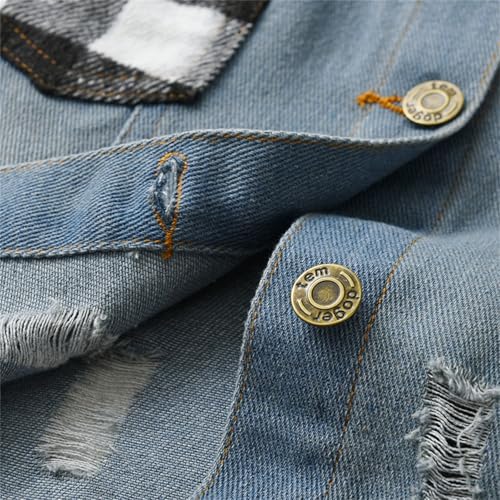 Betadog Kids' Jean Jackets Toddler Boys Girls Turn-down Collar Ripped Denim Jacket Button Down Coat Outerwear4