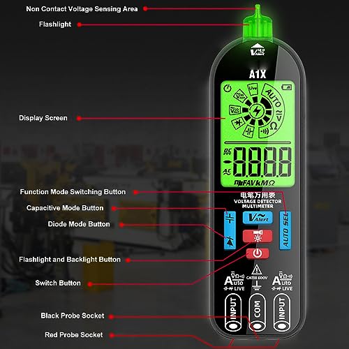 Image of Multimeter with Large Screen Automatic Range Selection, Digital Multimeter Digital Display with 1, Counts, Current Measurement with Backlight for Capacitance Diode
