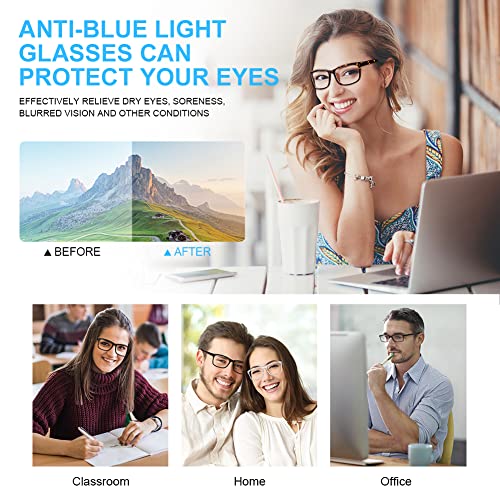 AOOWU Okulary niebieskie światło, 3 szt. okulary przeciwzmęczeniowe niebieskie światło, klasyczne niebieskie okulary filtracyjne prostokątne, okulary bez absolwentów dla mężczyzn i kobiet, okulary - obrazek 7