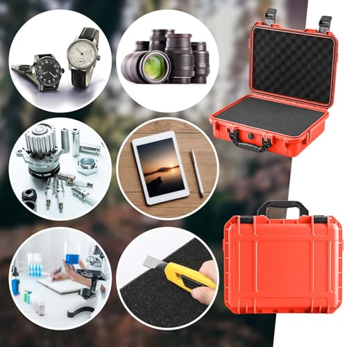 Image of Relaxweex 1 Pcs Waterproof Hard Case with DIY Customizable Foam Insert Portable Protective Case with Knife for Camera Drones Equipments Tools Test Instruments(Reddish Orange,8.5 x 6.5 x 3.7 Inch)