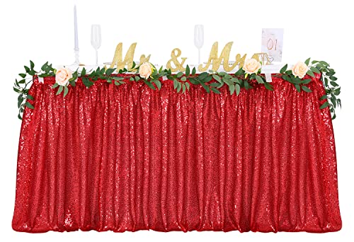 Red Table Skirt Sequin for Rectangle Table 6ft Table Skirting for Party Wedding Birthday Cake Table