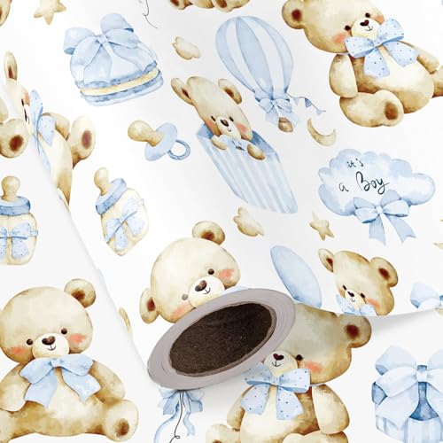 RUSPEPA Rouleau De Papier Cadeau « Ours » - Mini Rouleau - 43,2 Cm X 5 M - Papier Cadeau Pour...