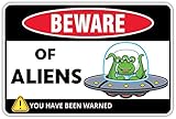 Venicor Beware of Alien Sign Decor - 8 x 12 Inches - Aluminum - Alien Area 51 Ufo Gift Room Wall Decoration Poster