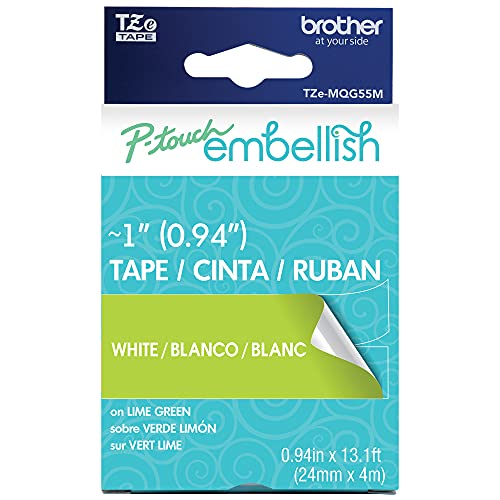 Image of Brother P-Touch Embellish White Print on Lime Green Tape TZE-MQG55M - ~1 inch Wide x 13.1' Long (24mm x 4m)