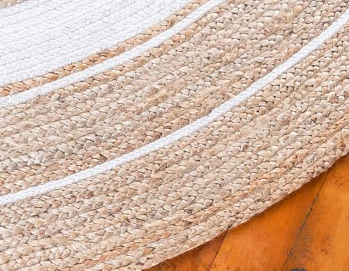 Image of Festive Textile Jute Braided Natural Rug Hand Woven & Reversible for Living Room Kitchen Entryway Rug, Jute Burlap Braided Rag Rug, Farmhouse Rag Rug, Rustic Rug Jute Carpet for Living Room