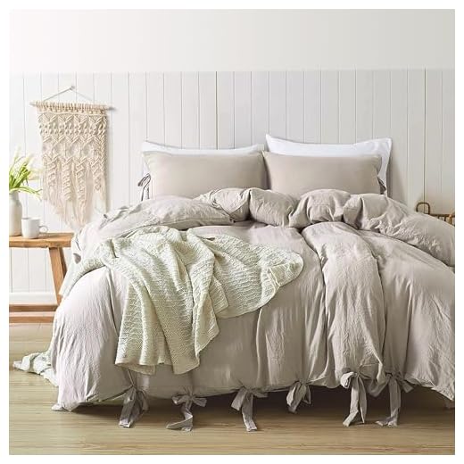 annadaif Khaki Duvet Cover Queen Size，3 Pieces Soft Washed Microfiber Duvet Cover Set ,Comforter Cover with Bowknot Bow Tie （1 Duvet Cover 90x90 Inch, 2 Pillowcases） Easy Care Bedding Set