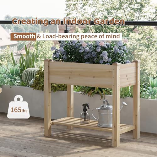 Image of Raised Garden Bed with Legs Elevated Wooden Planter Box Stand Large Planter Stand Box for Fruits Vegetables Flowers with Divider with Bag - 34x18x30.5IN
