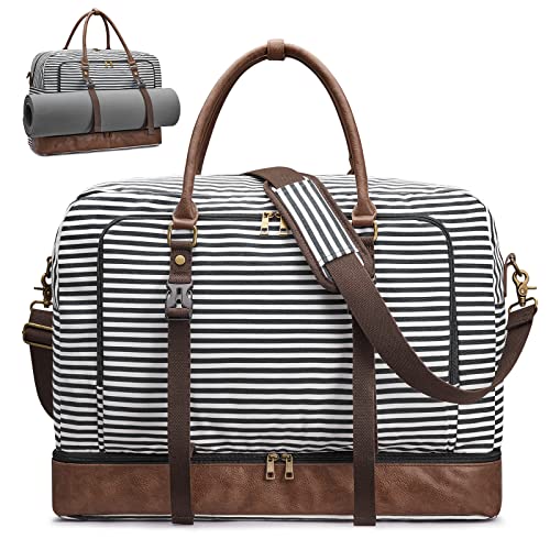 S-ZONE 50L Travel Duffel Bag for Men Women Unisex Canvas Weekender Gym Sport Overnight Carryon with Shoes Laptop Compartment