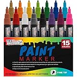 Water Based Premium Paint Pen Markers from U.S. Art Supply - 15 Color Set of Fine Point Tips - Permanent Ink - Works on Most Surfaces Glass, Wood, Metal, Rubber, Rocks, Stone, Arts & Crafts