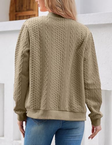Image of WROLEM Women's Zip Up Cardigan Sweater Cable Hoodies Long Sleeve Jacket Outfits Crewneck Casual Coat