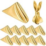 Homiest 12 Pack Gold Yellow Satin Dinner Napkins - 20x20 Inches, Square Decorative Napkins for Wedding, Banquet, Graduation Party