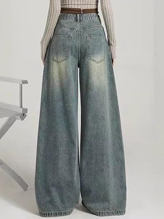 Image of KOTTY Women Wide Leg Baggy Jeans High Waist Relaxed Fit Denim Casual Wear