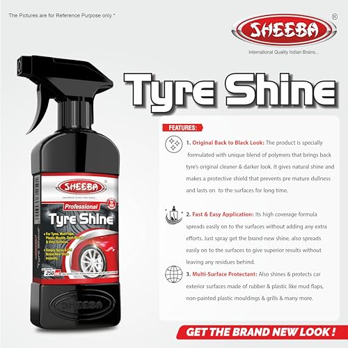 SHEEBA TYRE SHINE Polish with foam applicator pad for Cars & Bikes, Original Back to Black look, Long Lasting Results, for Rubber, Plastic Parts, Prevents Premature Ageing, Dullness, Non Greasy: 250mL (Image - 5)