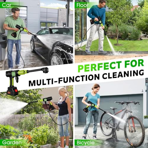 Image of CHAMSUREUK Car Washer High Pressure Gun Cordless Portable Wireless Pressure Washer Gun 48V 12000mah High Pressure Water Gun for Car Wash Bike Washing Cleaning| Adjustable Nozzle fbf (Black&Green)