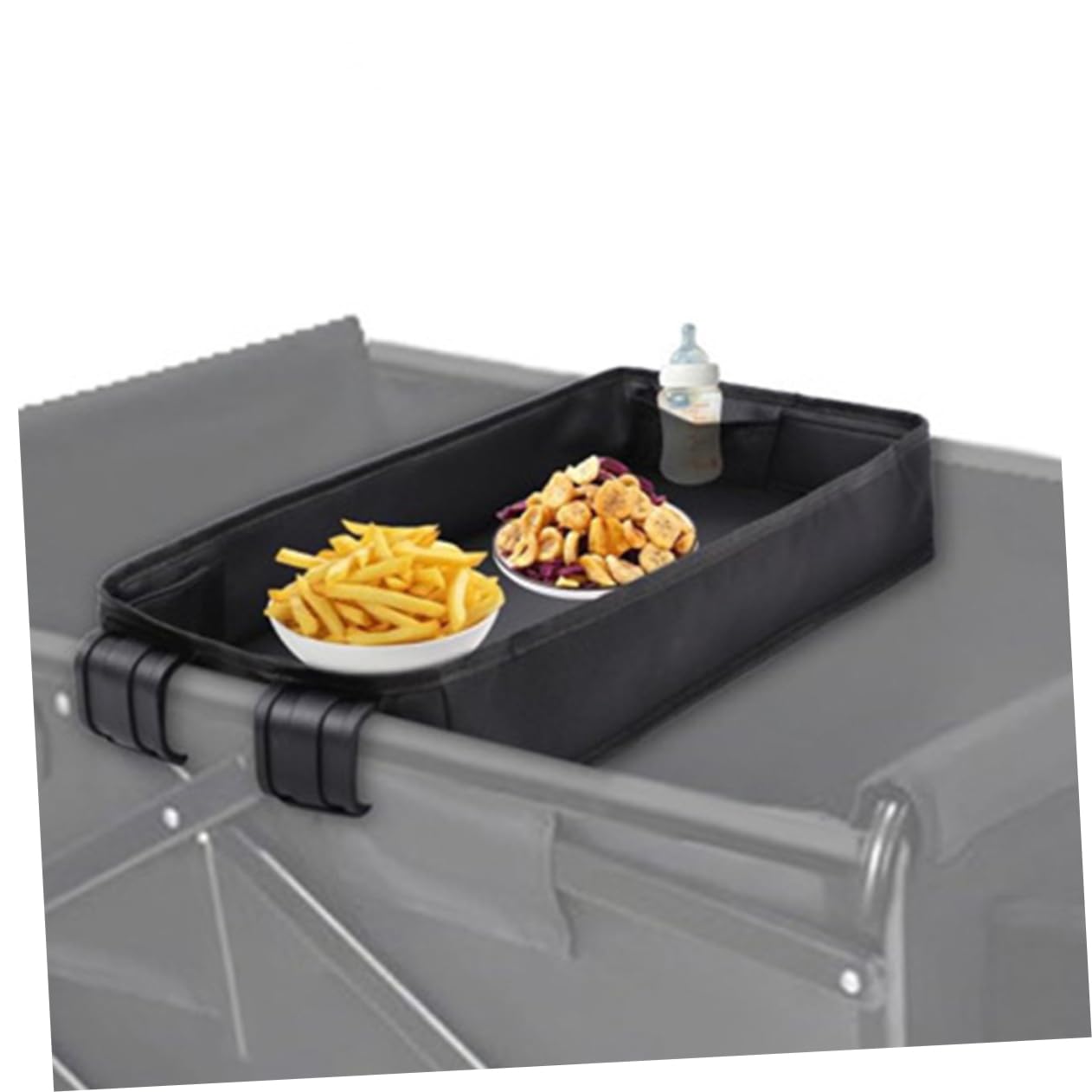 ERINGOGO Vassoio Snack per Passeggino, Organizer da Viaggio in Tela, Fissaggio a Clip, Leggero e Stabile, per Ragazzo Ragazza e Ragazzo Ragazza | Canvas Nero, Design Lussuoso, Leggero e Portatile per Viaggio, Attacco Maniglia Regolabile