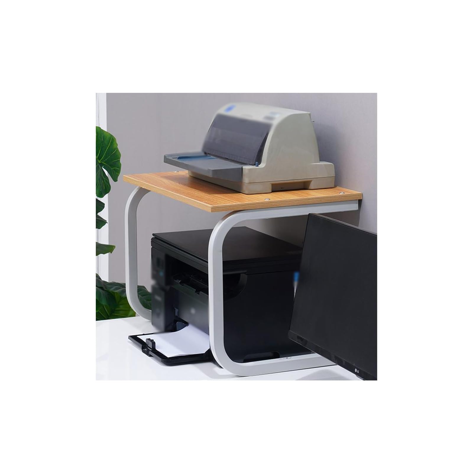 IEOWY Printer stand,2-Tier Laser Printer Stand with Storage - Under Desk Printer Cart for Home Office & Desk Organization - Durable Wooden Printer Table for Efficient Workspace