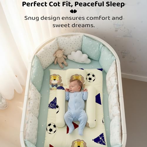 Image of StarAndDaisy Newborn Baby Bedding Nest Cotton Cushioned Mattress Sheet with 2 Side Bolster Pillows & 1 Head Pillow Breathable & Soft Boys & Girl Design.