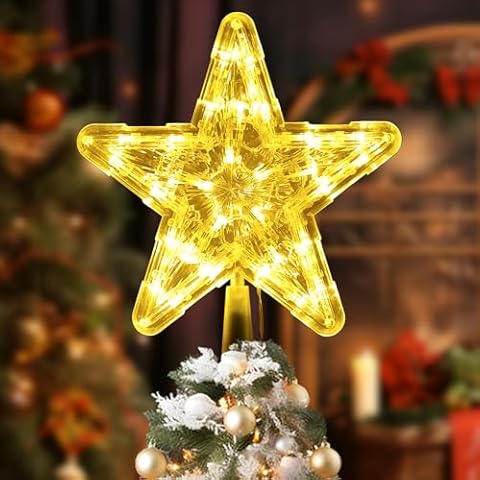 Christmas Tree Topper Lighted, 9 Inch Star-Shaped Tree Topper, Heavy-Duty Star-Shaped Decoration with Christmas Tree Topper Holder, Suitable for Decorating Courtyards Taverns Restaurants Parties Cover