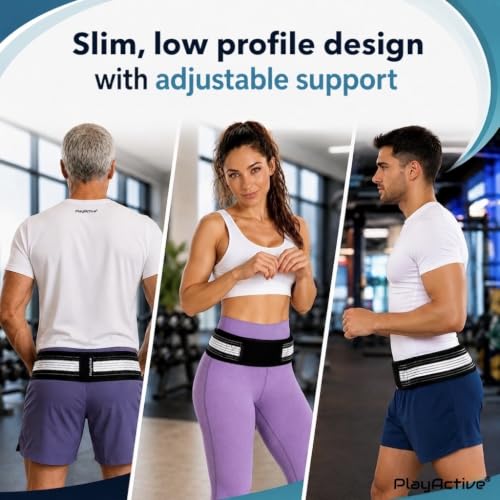Image of PlayActive Sacroiliac SI Joint Hip Belt - Lower Back Support Brace for Men and Women - Pelvic Support Belt - Trochanter Belt - Sciatica Pelvis Lumbar Hip Pain Relief (Regular) (Pack of 2)