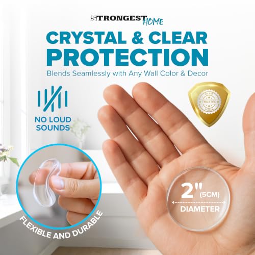 Image of STRONGEST HOME Door Stoppers (Medium) 2 inch - Door Stop for Wall with Strong Back Adhesive - Quiet and Shock Absorbent Silicone Wall Protectors from Door Knobs - Protects Every Surface - (Clear | 14 PCS)