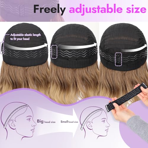 Image of Eawwii Wigs for Women Ombre Blonde,Short Wavy Synthetic Lace Wig