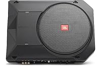 JBL BassPro SL2 Aktiv Subwoofer Auto Set - Car hifi Untersitz Bassbox Gehäuse mit Bassreflex Woofer box groß 200mm und 125 Watt aktiver Verstärker, Schwarz, 44