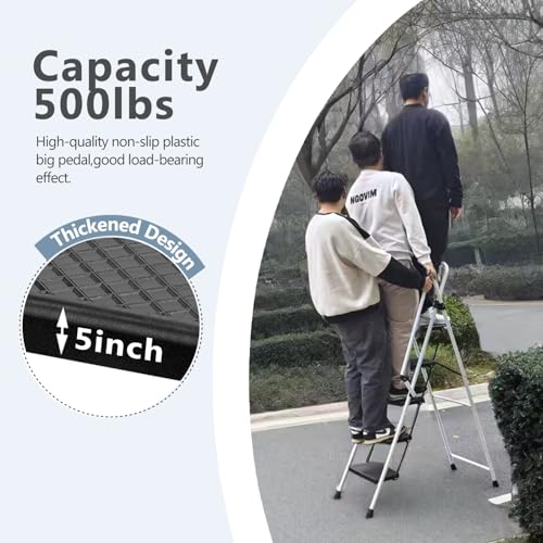 Image of 4 Step Ladder,Folding 4 Step Stool with Handrails, Sturdy Steel Ladder with Wide Pedal, Ladders for Home Kitchen Pantry Office, 500 lb Sturdy Steel Ladder for Adults Portable