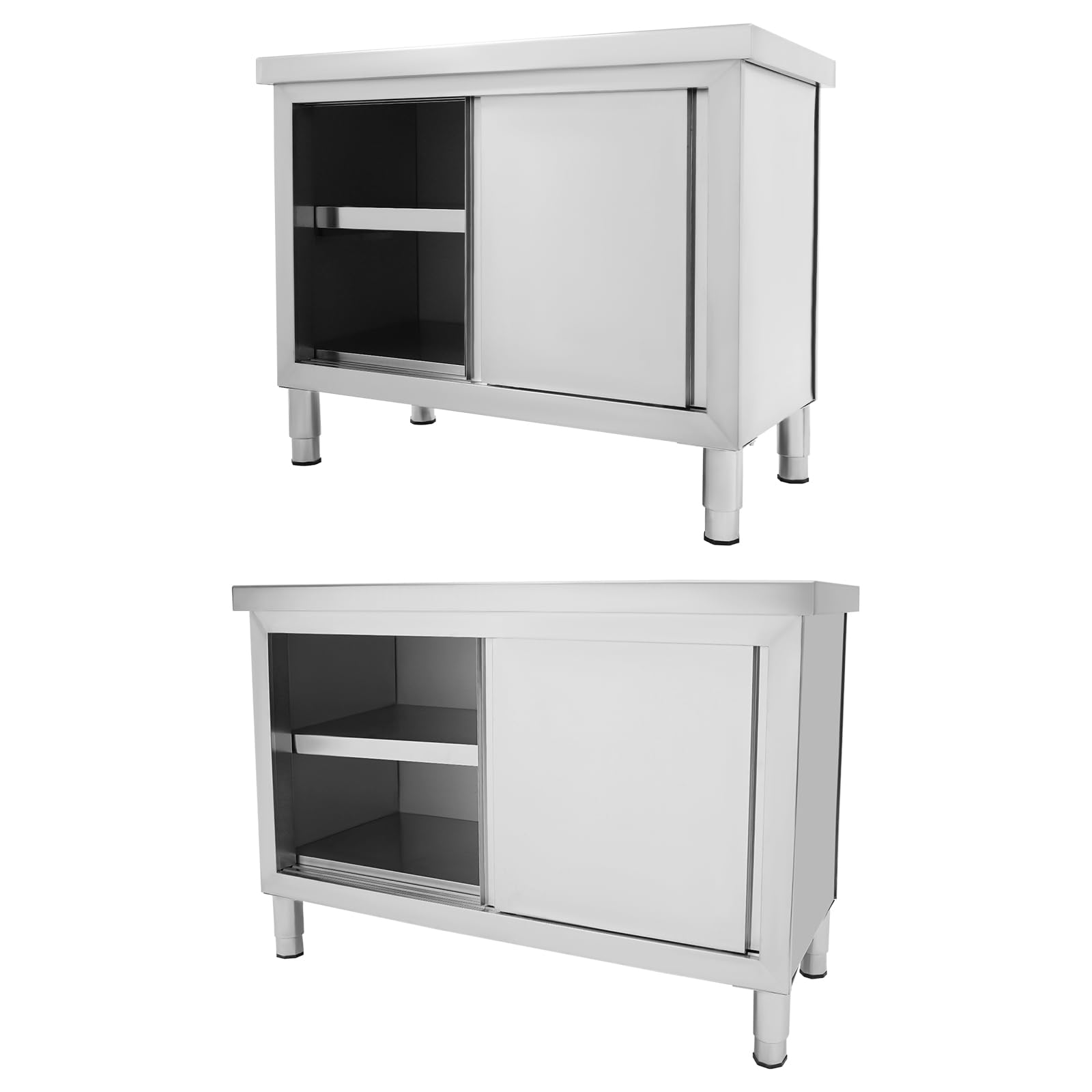 Armario de trabajo de acero inoxidable, 120 x 50 x 86 cm, capacidad de carga de 400 kg, mesa de trabajo independiente, armario de cocina, armario de cocina, armario multiusos con puertas