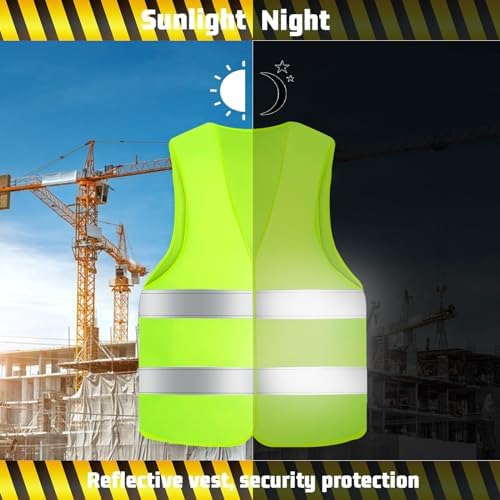 FAELNK Warnwesten Auto Pannenweste Warnweste 4 Stück Sicherheitsweste Neongelb KFZ Pannenhilfe Reflektierende Warnwesten für Autofahrern Arbeitskräften Pannenhilfe warnwetse – Bild 3