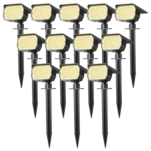 WENATY Solar Spot Lights Outdoor Waterproof IP65, 12 Pack Landscape Spotlights with 46 LEDs, 3 Modes Auto On/Off Solar Powered Flood Lights for Outside Pathway, Yard, Garden, Walkway (Warm White)