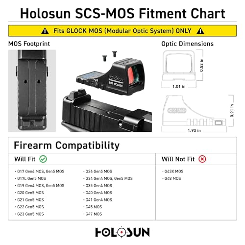 HOLOSUN SCS MOS Green Multi-Reticle 2 MOA Dot & 32 MOA Circle Parallax-Free Reflex Pistol Sight Compatible with Glock MOS Full-Size Handguns - Solar Charging Sight (NOT for Glock 43X MOS or 48 MOS)