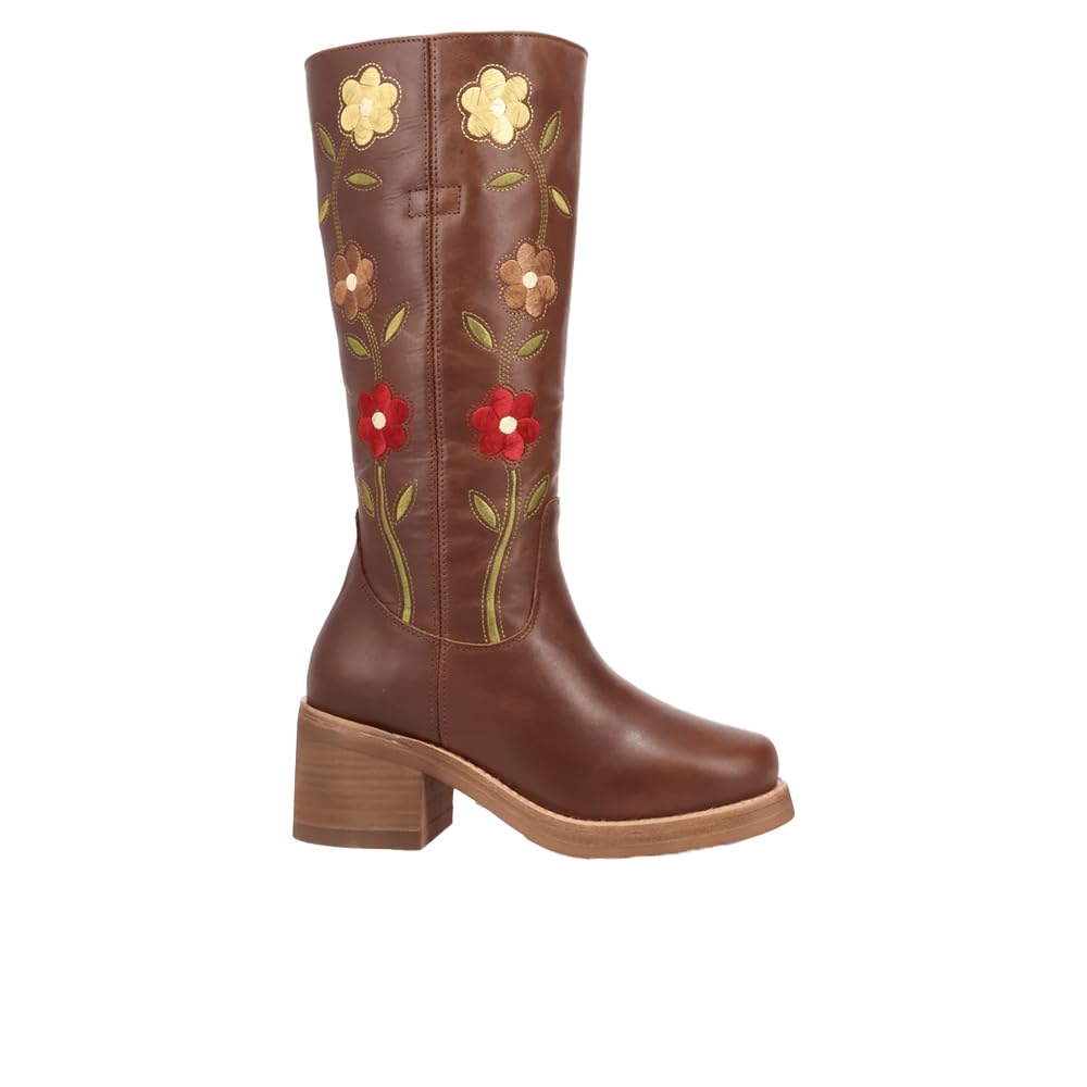 Dingo Womens Bloom Leather Casual Boots Mid Calf Mid Heel 2-3 - Brown