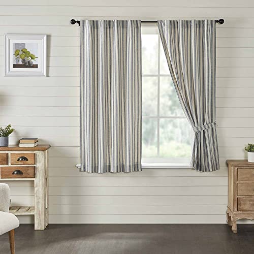 Piper Classics Market Place Blue Ticking Stripe 63" Curtain Panels,