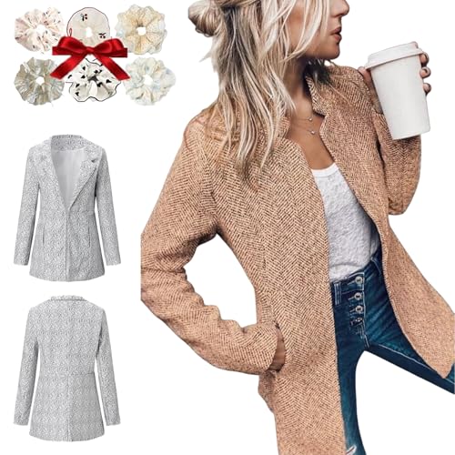 Datebacko Women's Solid Color Pocket Long Sleeve Open Front Coat, Basic Work Blazer Jacket for Women, 2 Side Pockets