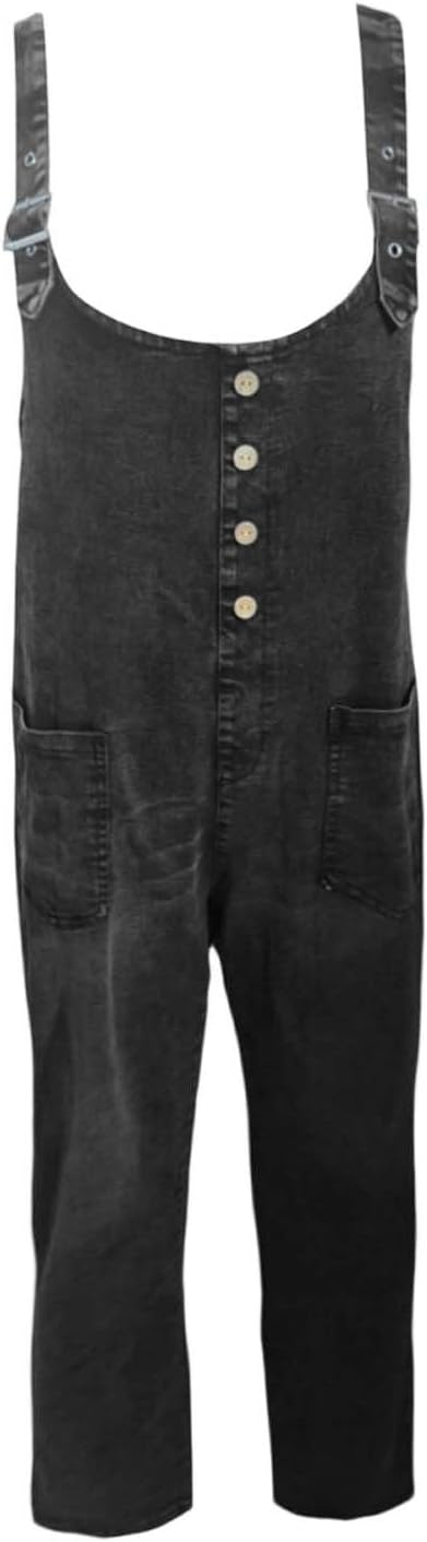Jean Jumpsuit for Women Y2K Denim Bib Overall Pants Button Front Wide Leg Jean Jumpsuits Vintage Loose Rompers