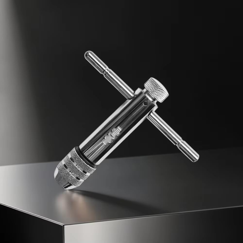 Llave de Macho de Roscar con Trinquete y en T Ajustable, Soporte Manual, Llave de Escariador, Macho de Roscar en Forma de T Métrico, M3-M8, M5-, Roscado Manual