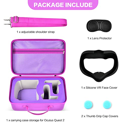 Hard Carrying Case For Meta/For Oculus Quest 2 All-In-One Vr Gaming Headset And Touch Controllers, Travel Storage Bag With Silicone Face Cover & Lens Protector For Quest 2 Accessories - Purple #TOP1