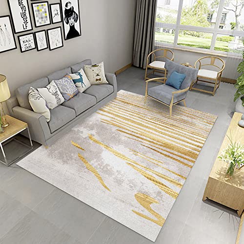 Finoren Minimalist Area Rug,Art Line Soft Non-Slip Rug For Bedroom Living Room Hallway Dining Room Home Entrance,Washable Low Pile Floor Decor,Child Pet Friendly,Gray-Gold,4'X6' #TOP5