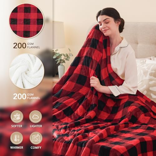 Homemate Electric Blanket Heated Throw - 50“x60“ Ultra Soft Cozy Flannel Heating Blanket with 10 Fast Heat Levels 8 Hours Auto Off Over-Heated Protection ETL Certification Keep Warm in Home Office