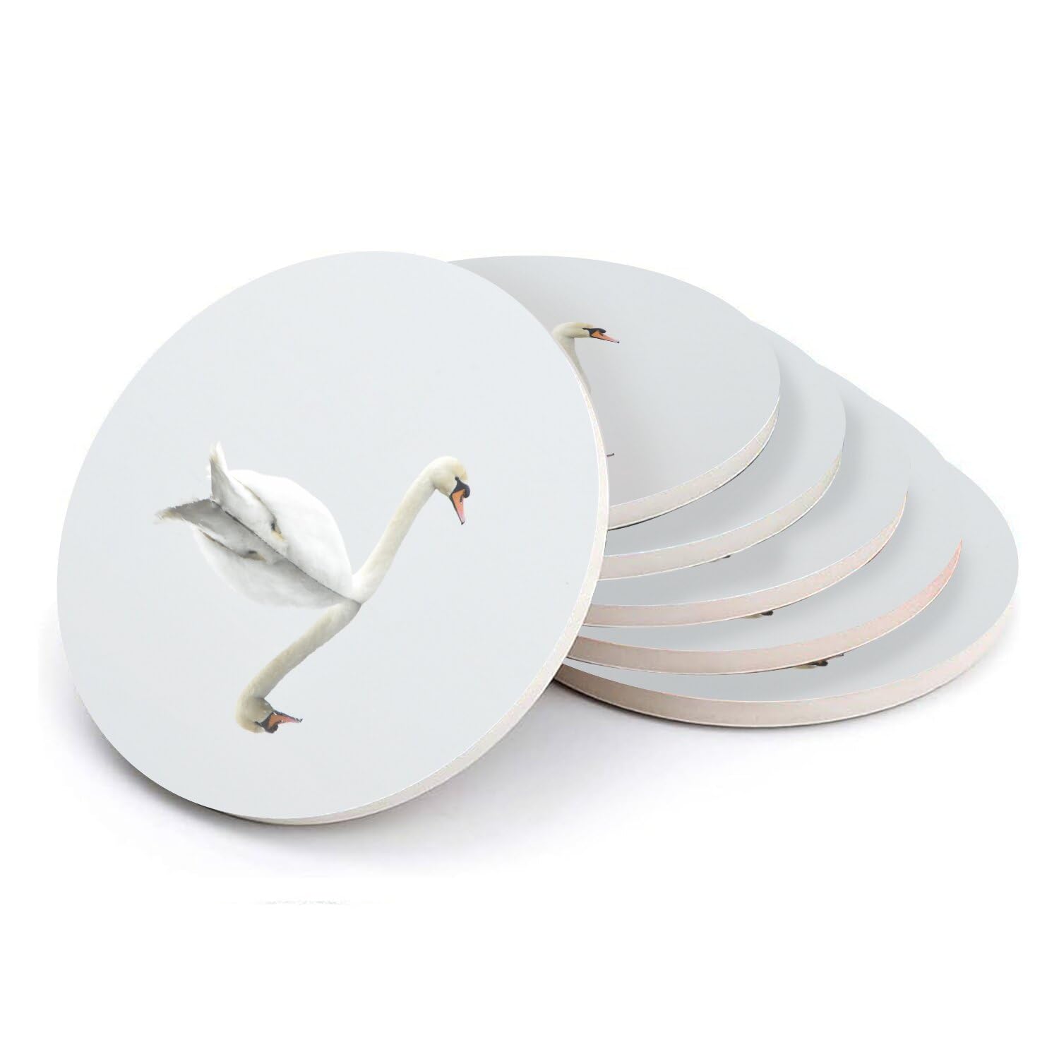 Sous-verre ronds céramique anti-tache motif cygne blanc