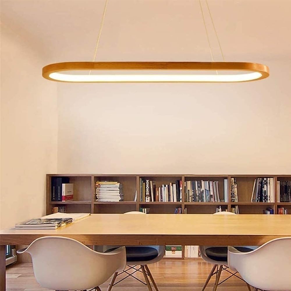 Lustre suspension linéaire LED en bois pour salon et îlot de cuisine