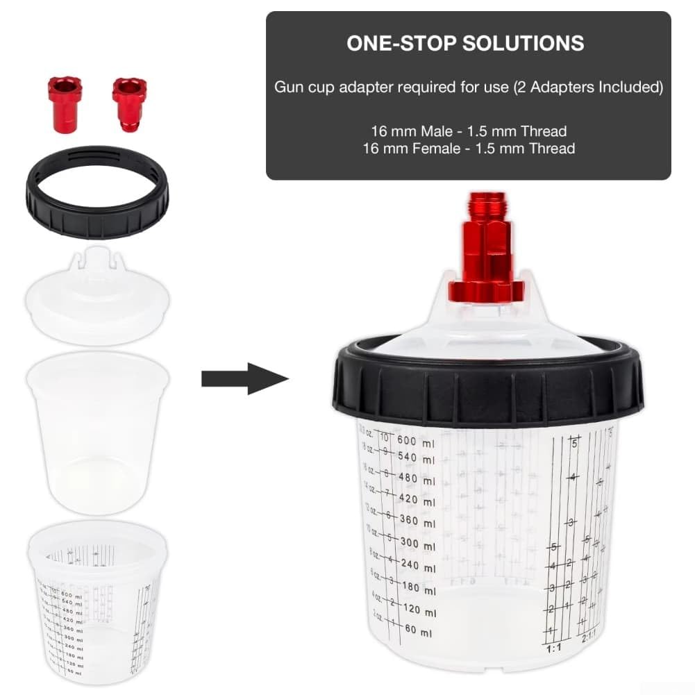 Kit di tazze di miscelazione usa e getta da 600 ml con coperchi e tazze interne per misurare miscelazione, filtraggio e spruzzatura, compatibile con la maggior parte degli strumenti spray