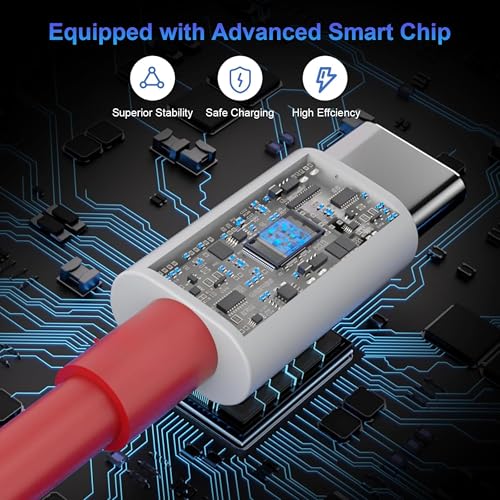 Image of Type C Cable Fast Charging - 80W | Warp /Dash Charge Compatible with OnePlus, Oppo, Realme & USB Type C Devices | USB A to Type C Cable | 1M Fast Data Sync & Smart Protection Chip - Red