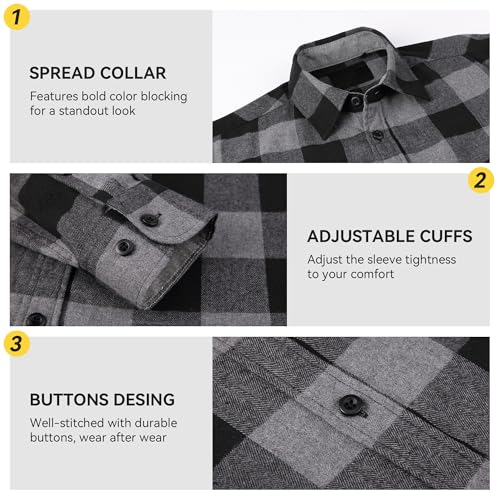 Image of WARHORSEE Flannel Shirt for Men Long Sleeve Button Down Plaid Shirts | Soft Cotton Blend for Multi-season Wear, Lightweight yet Warm, Dual buttoned storage pockets, Machine Washable Easy Care